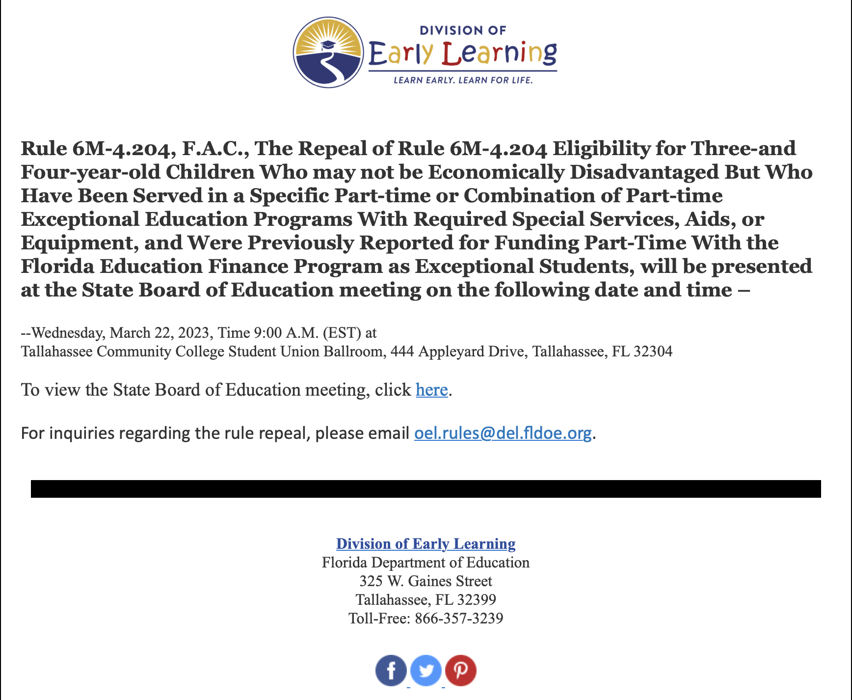 Communication From Division Of Early Learning (DEL) | Early Learning ...